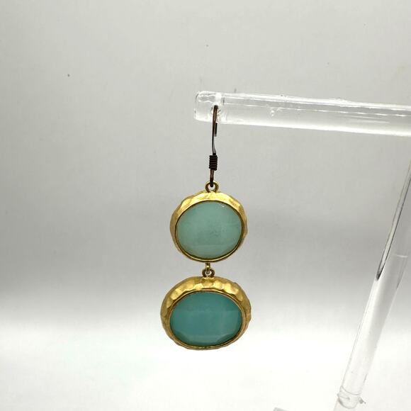 Unbranded Pierced Earrings Teal Green Gold Faceted Drop Dangle Summer Round - Picture 3 of 7